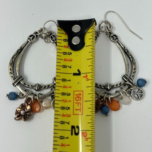 Horseshoe Dangle Charm Earrings Peace Symbol Flower Hook Boho Southwestern - Picture 4 of 4